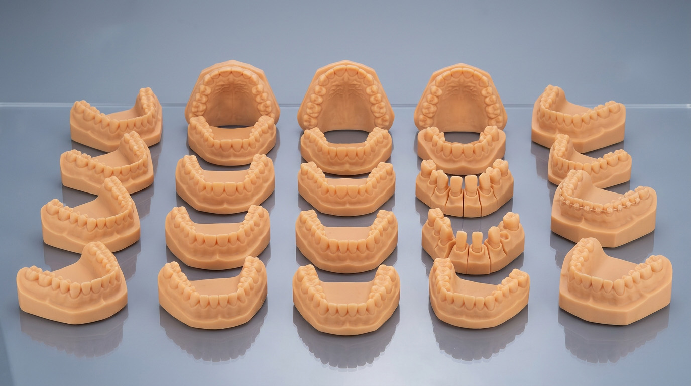 Collection of full-arch, quadrant, removable-die and orthodontic dental models printed in model resin