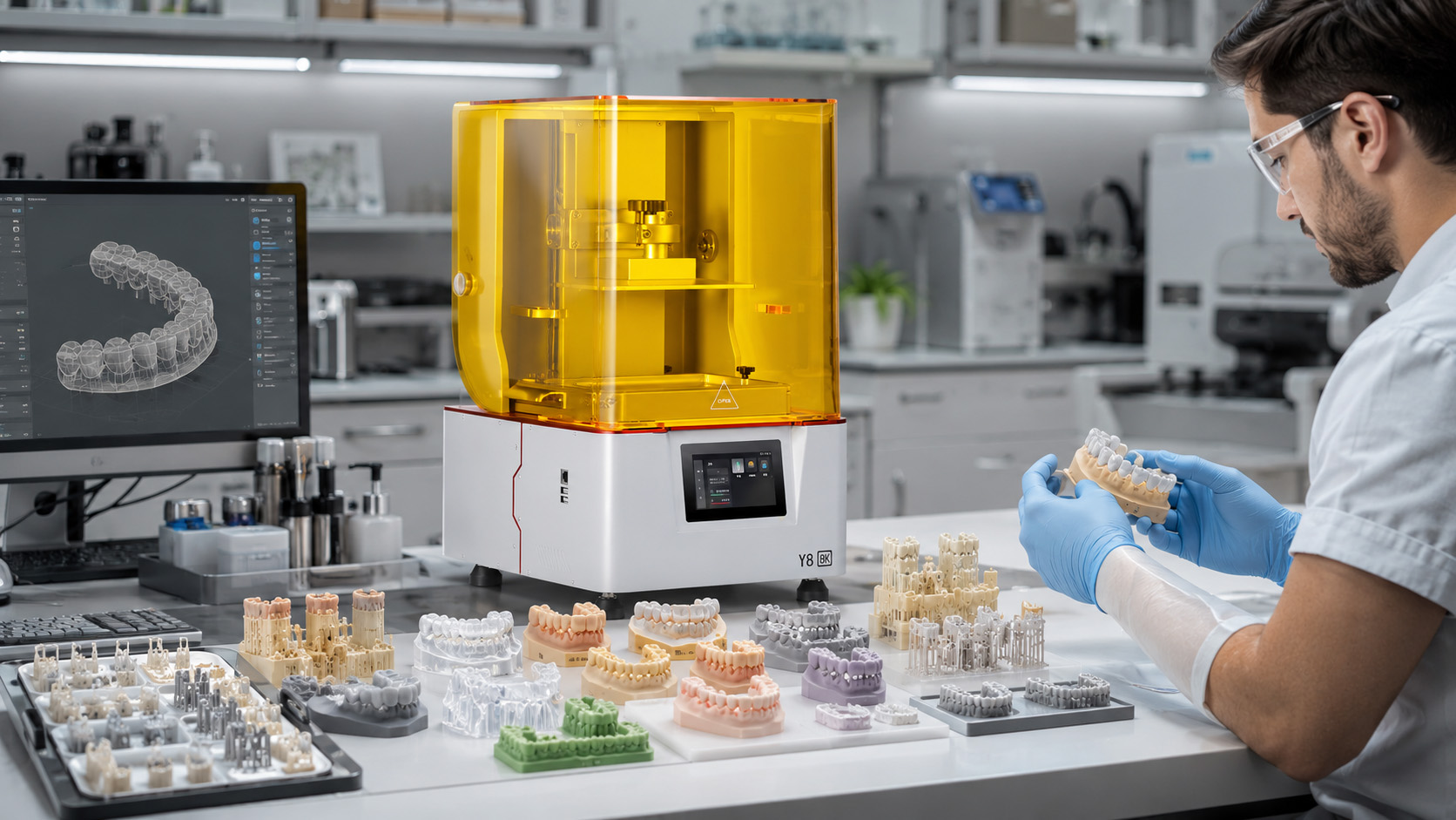 Yidimu Eternal Y8 resin 3D printer in a digital dental production environment
