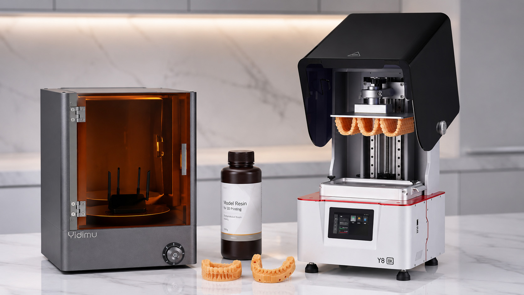 Dental resin 3D printer with model resin and UV curing equipment