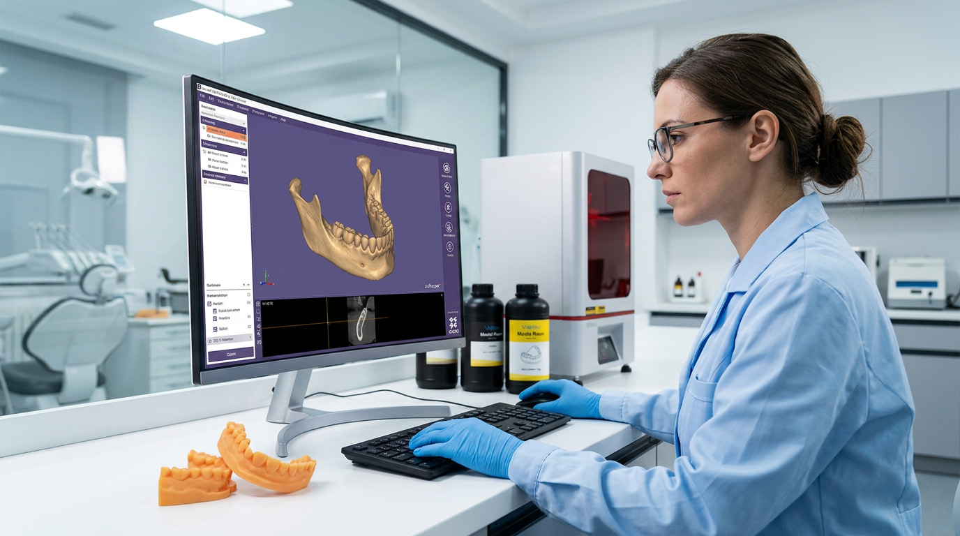 Dental technician preparing digital dental model files