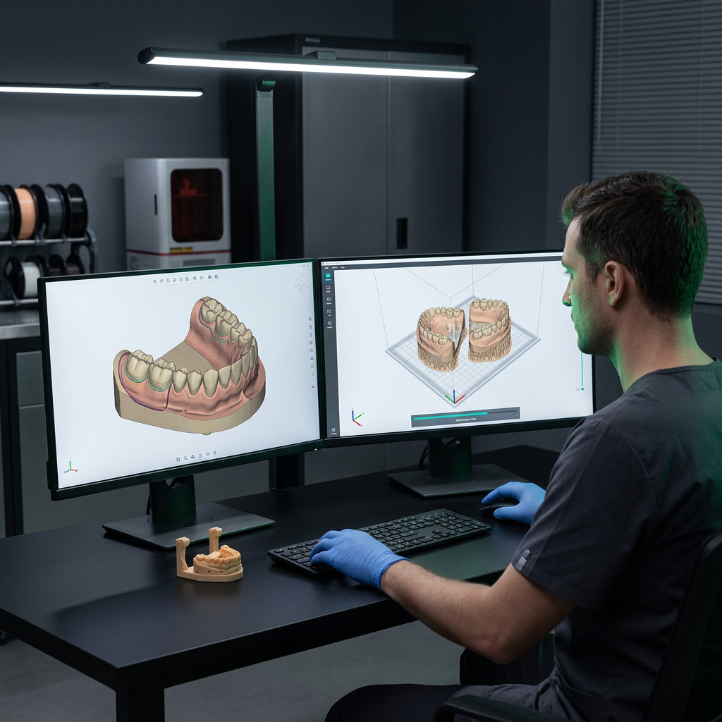 Preparing a dental model file and resin printer for verification printing