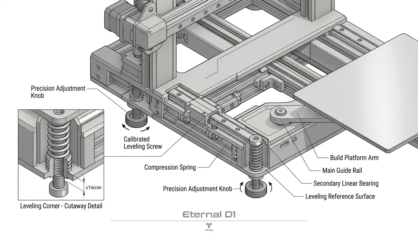Eternal D1 build platform leveling mechanism