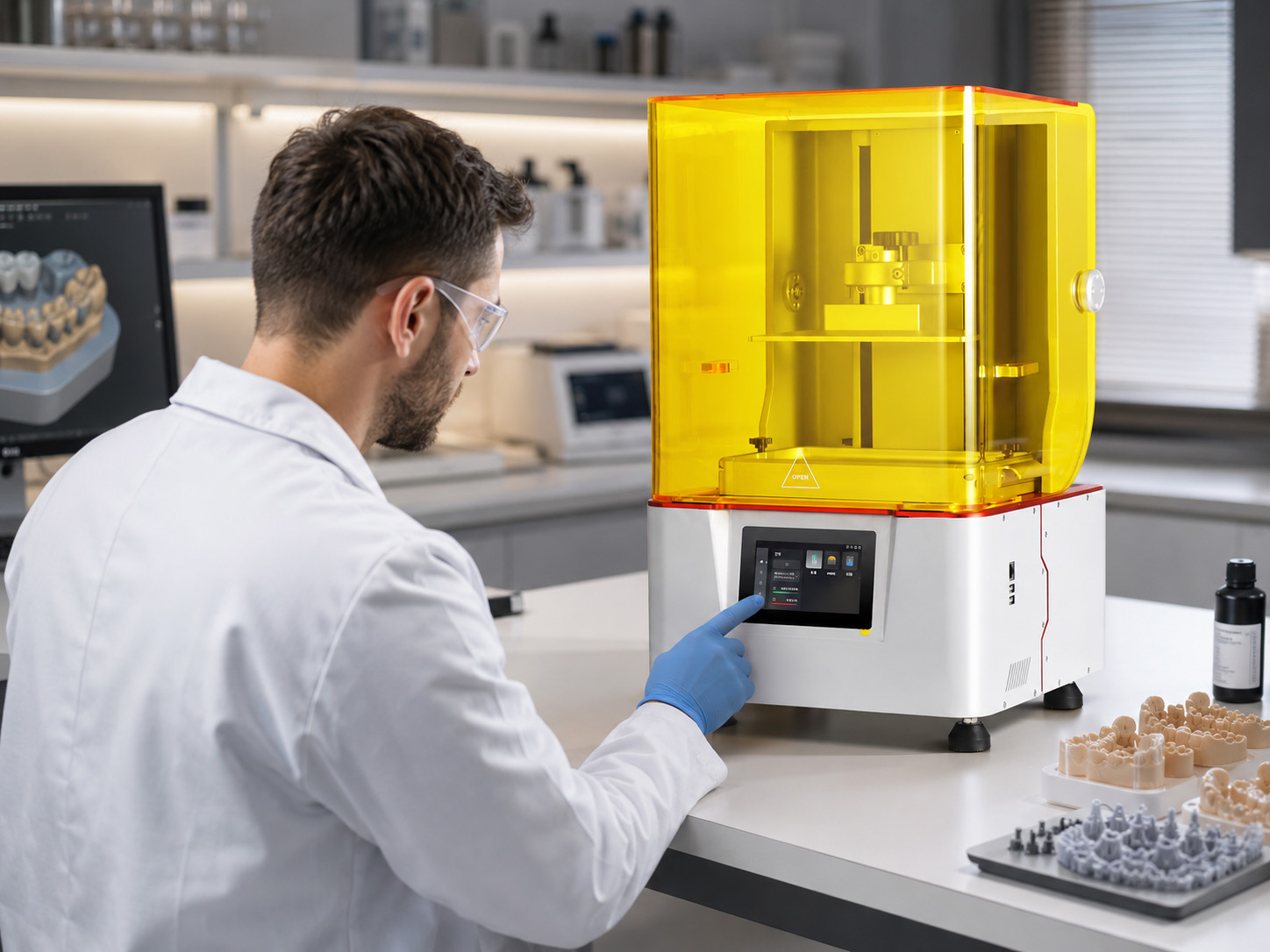 Operator viewing the Eternal Y8 dental 3D printer control interface