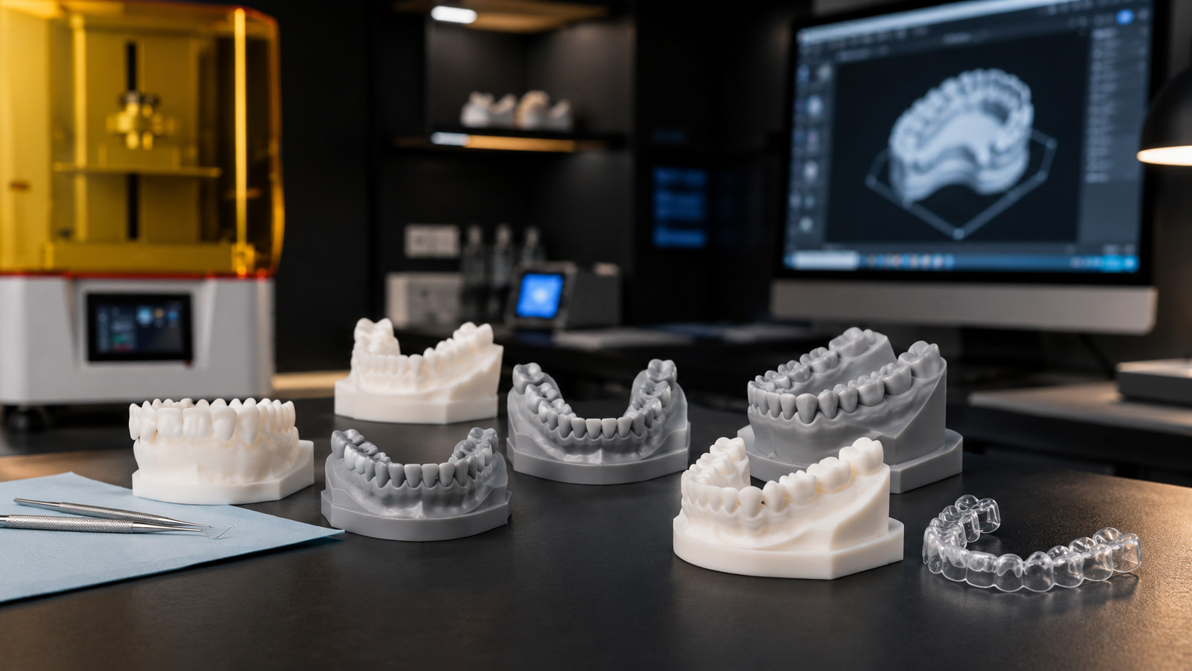 Upper and lower orthodontic working models in a digital dental laboratory